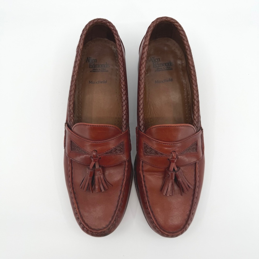 Allen Edmonds Maxfield Tassel Loafers Mens 11D Brown Woven Trim Made USA